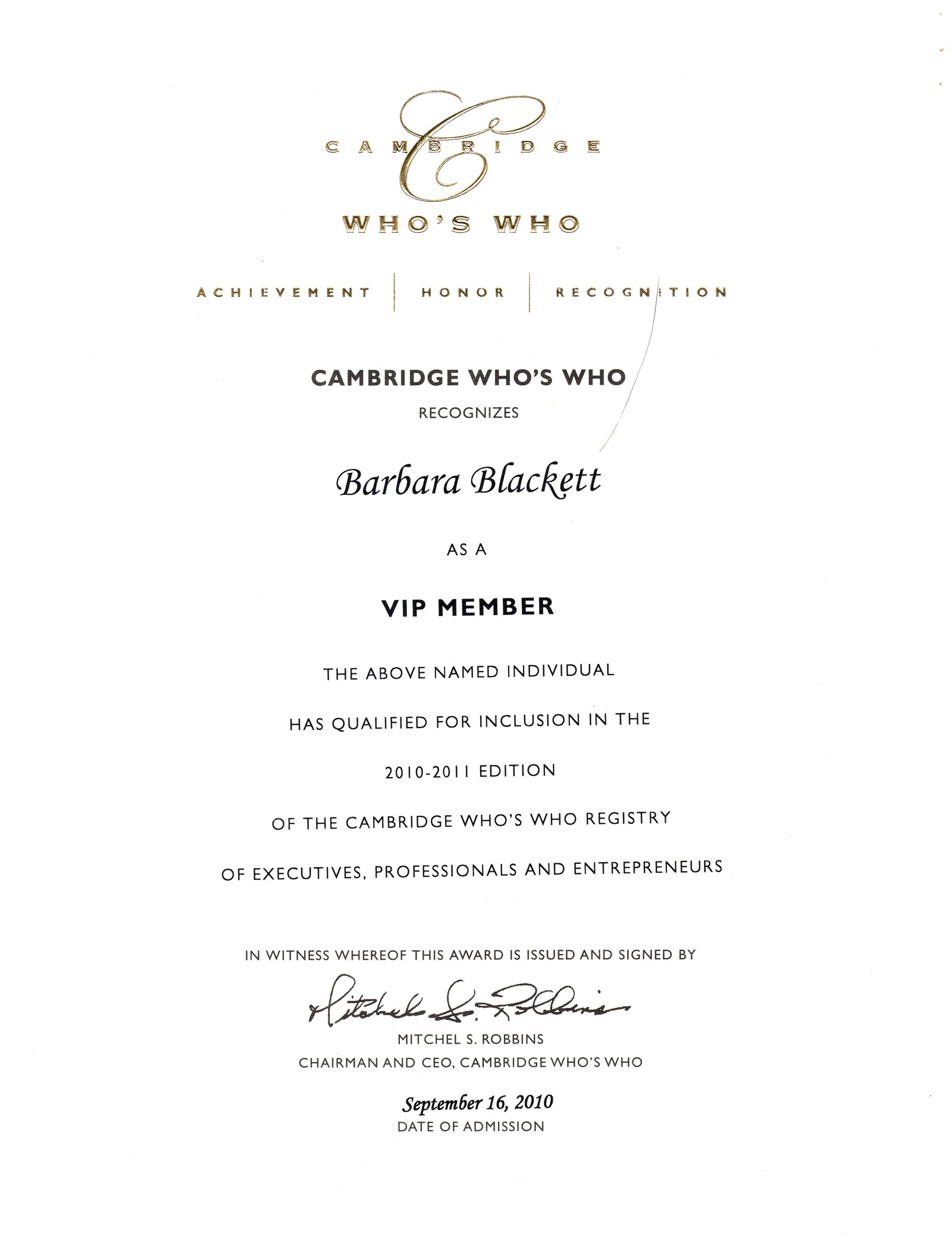 Barbara Blackett Consulting ~ Cambridge Who's Who